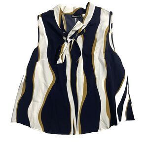 Ohuiman 3XL Tank Top Tie Ascot Abstract Wavy Business Casual Plus Size Women 3X